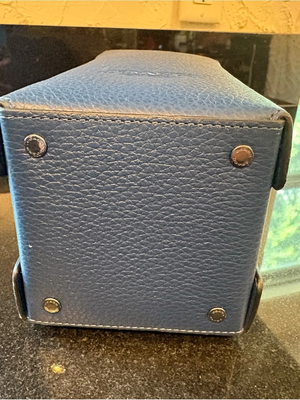 Coach Deep Navy Pebbled Leather Wine Bottle Carrier